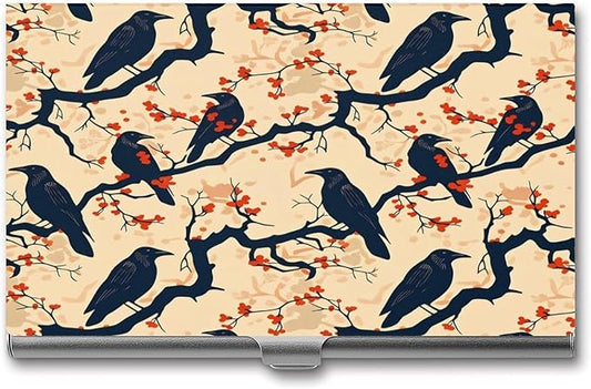 haigof Crow Business Card Holder Business Card Case Metal Business Card Organizer 3.7X2.2 In