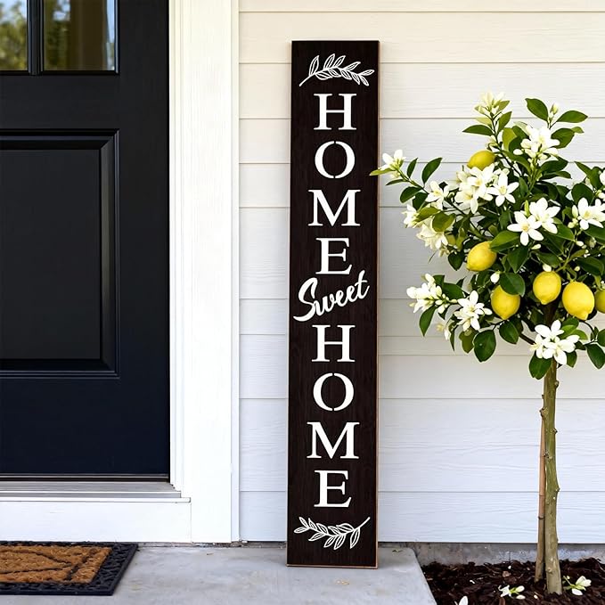 Farmhouse Wooden Welcome Sign Stand for Front Door, 47" Rustic Large Home Sweet Home Welcome Sign for front porch, Vertical Tall Xmas Gift Porch Leaner Decor for Outdoor Garden Patio