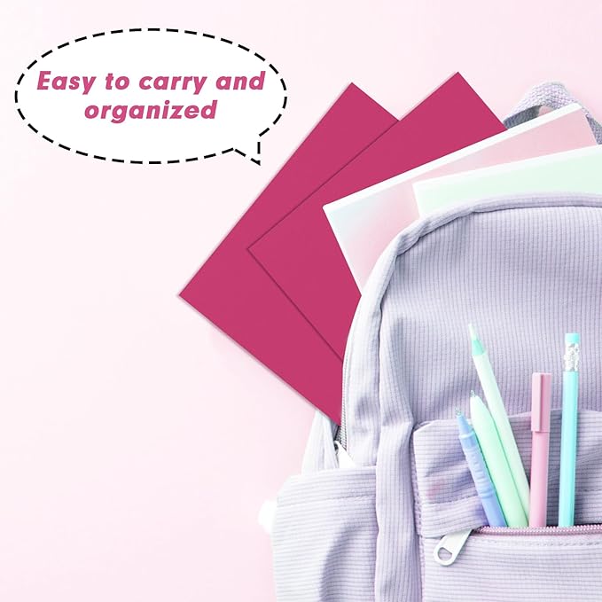 Two Pocket Folders, RAZCC 50 Pack 2 Pocket Folders Fit Letter Size Paper, Paper Folders with Pockets for School Office Business Home (Magenta)
