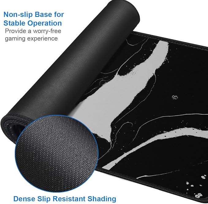 Large Mouse Pad, 31.5x15.7 inch Large Extended Computer Keyboard Mouse Mat, Water Resist Non-Slip Mousepad Rubber Base Long XXL Desk Mouse Pad for Work & Gaming, Office & Home, Black White
