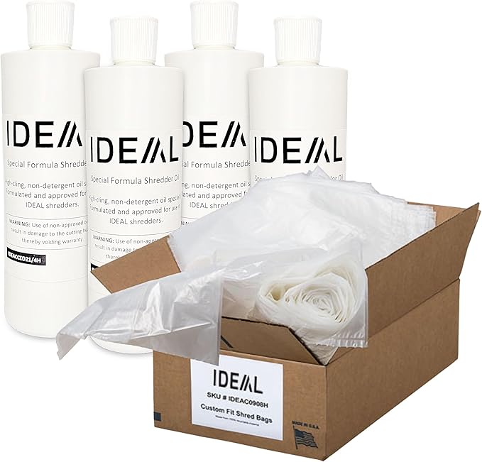 IDEAL Maintenance Bundle: AC0901H Gusseted Shredder Bags 40x14x48 Case 80 56-Gallon + High-Cling Lubricating Oil 4 Pint Bottles IDEACCED21/4H Compatible Models 4001 4003 4005
