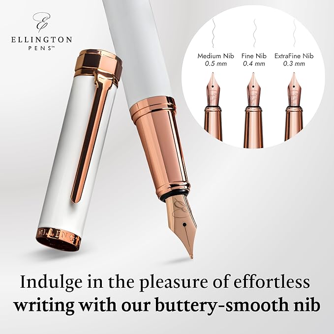 Ellington Pens Luxury Fountain Pen Set - Smooth Fine Nib - Includes 3 Ink Cartridges, Refillable Ink Converter, Gift Box - Fountain Pens For Writing, Calligraphy, Journaling, Sketching (Alpine Rose)