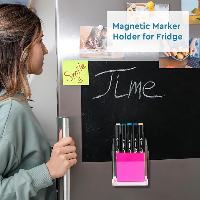 VACONICO Magnetic Pen Holder, Acrylic Dry Erase Marker Holder, Large Capacity Pencil Holder for Whiteboards, Fridge, Lockers Office School Supplies (Clear & 1 Compartments)