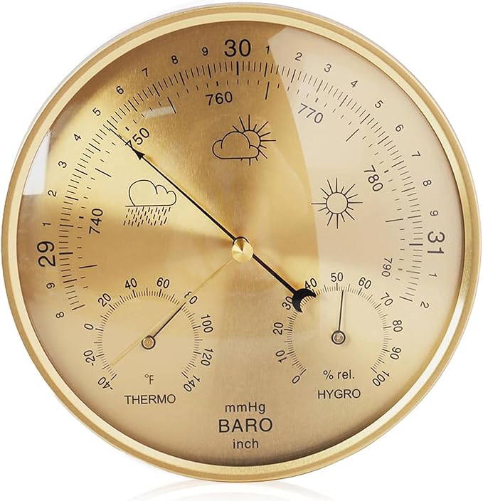 3 in 1 Barometer for Weather Station, Wall Hanging Thermometer All-Season Thermometer, Greenhouse Hygrometer, Accurate Weather Station Indoor Outdoor Use Temperature Monitor for Home Garden Office