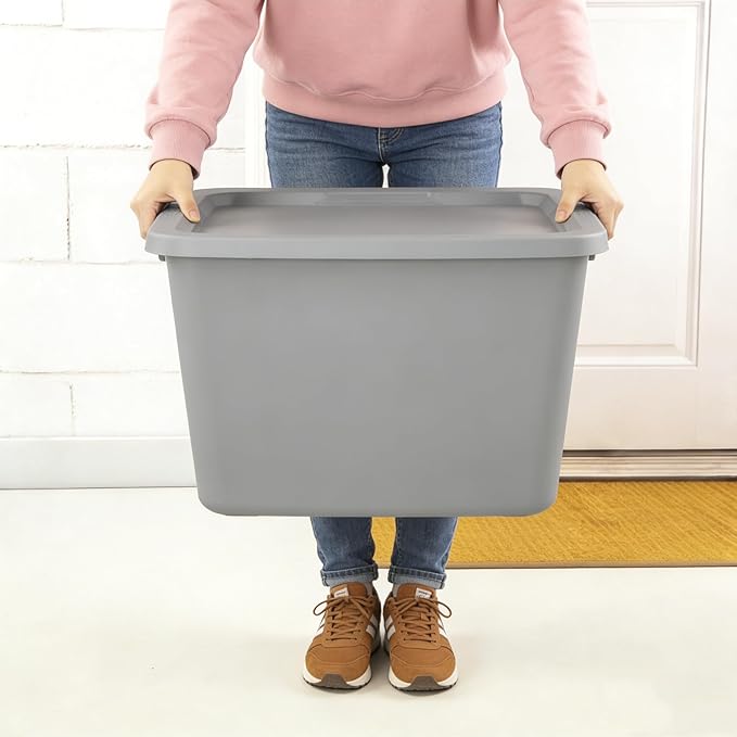 (4 pack) 18 Gallon Plastic Storage Bin with Snap-On Lid, Gray - Durable Stackable Container for Home, Garage & Office Organization