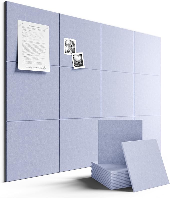 Fluxynara Large Felt Bulletin Board 48" x 36" Cork Board Alternative-12 Pack with 70 Safe Removable Adhesive Tabs, Cork Boards for Walls Cork Board for Home Office Classroom Pin Board-Soft Periwinkle