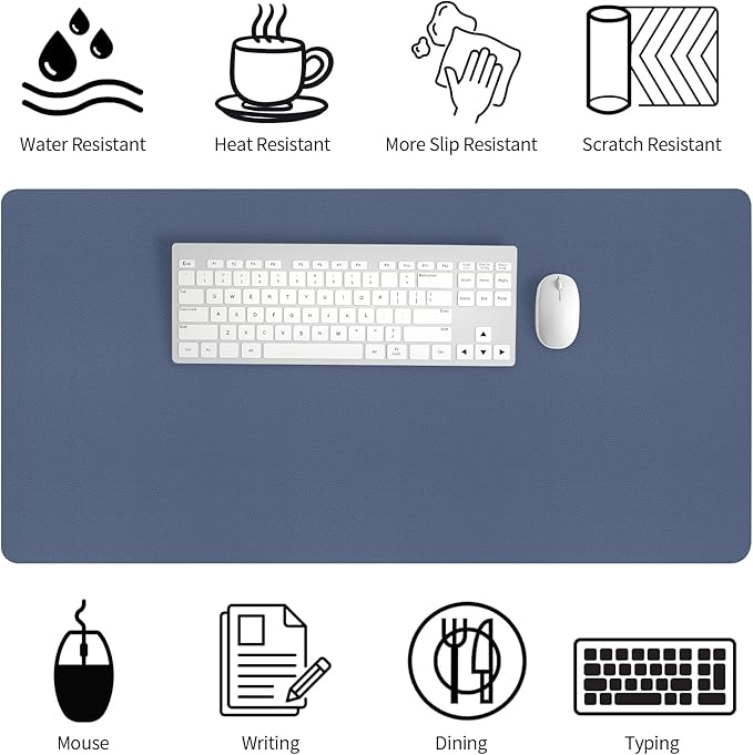 Bloss Grey Blue Desk Mat, Leather Desk Matt for Desktop, Waterproof Large Keyboard Mat, Computer Mat for Office/Home/Decor(31.5 x 15.7 Inches)