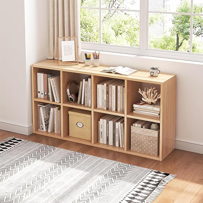 NELYE 8 Cube Organizer Bookcase - Fabric Storage Bins Container, Open Shelf Simple Compartments Bookshelf, Oak