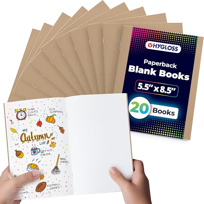Hygloss Blank Books - Bulk 20 Pack – 5.5" x 8.5" A5 Kraft Paperback Blank Books for Kids to Write Stories, Doodle, Arts & Crafts – Plain Drawing Sketchbook, Unlined Journal, Notebook Without Lines