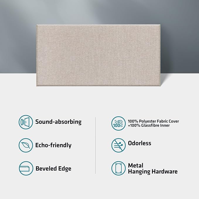 UMIACOUSTICS 2 PCS Acoustic Panel, 47.2" x 23.6" x 2" Fiberglass Sound Proof Wall Panels, Sound Absorbing Panels for Studios, Office, Home Theater. Linen