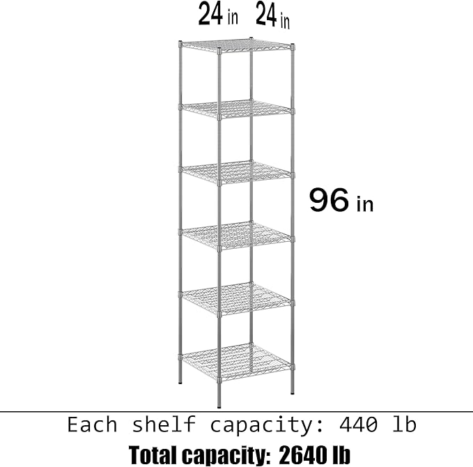 Regal Altair 24" Deep x 24" Wide x 96" Height Wire Shelving Kit | 6-Tier | NSF Commercial Storage Rack Unit