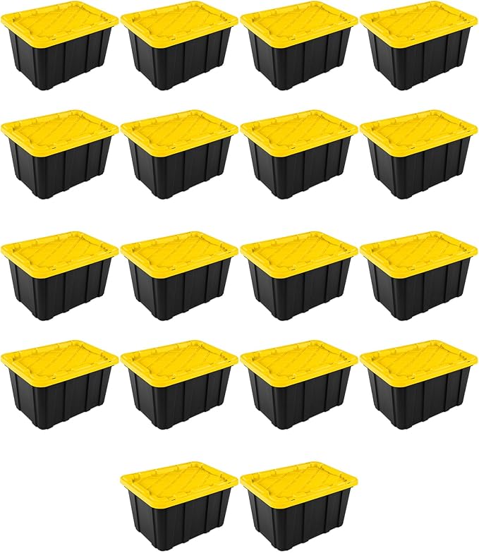 Sterilite 18-Pack Industrial Tote, Plastic Storage Container Bins with Lids, 27 Gallon - Heavy-Duty Organizing Containers for Closet, Bathroom, and Office