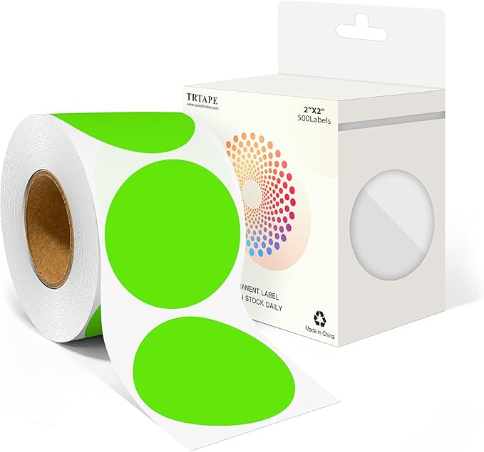 2 Inch Round Color Coding Labels (500 Count) - Light Green Dot Stickers Circle Labels with Dispenser Box for Warehouse, Filing, Industrial, Office Organization