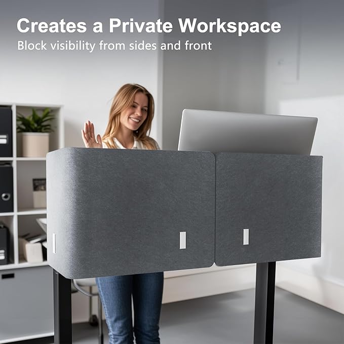 ERGO COLLECT Desk Privacy Panel,2PCS L-Shaped Clamp-On Office Desk Divider,2-in-1 Adjustable Acoustic Desktop Partition Or Under Desk Modesty Screen,for Office,Home,Felt (Grey, 47.2" x 15.7")