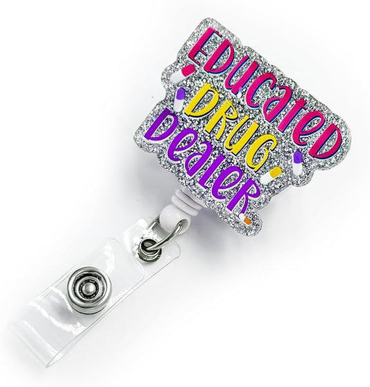 Badge Reel Retractable with ID Clip Text Acrylic Badge Reel Holder Name Badge Accessories for Nurse Office Worker Women Men