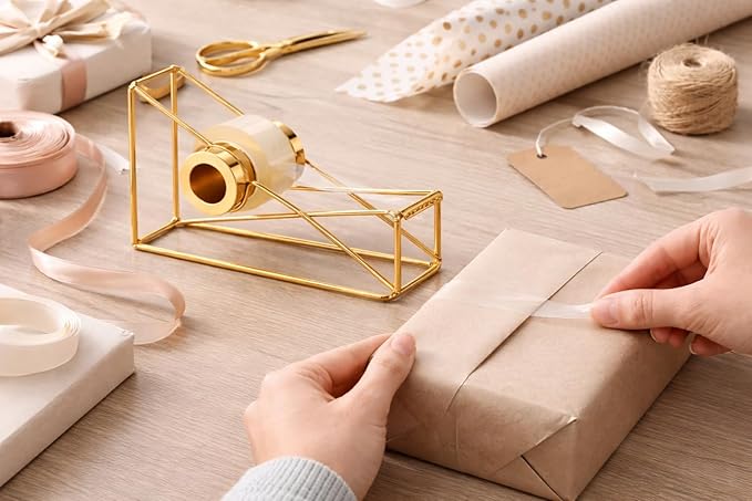 Gold Desktop Tape Dispenser Metal Wire Tape Holder
