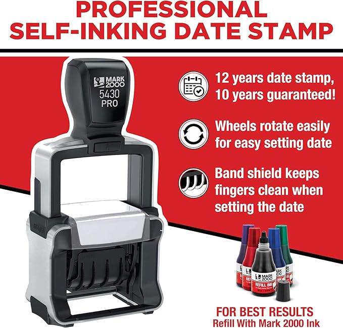 Mark 2000 5430 Professional Self Inking Date Stamp with Custom Text - Up to 4 Lines of Text