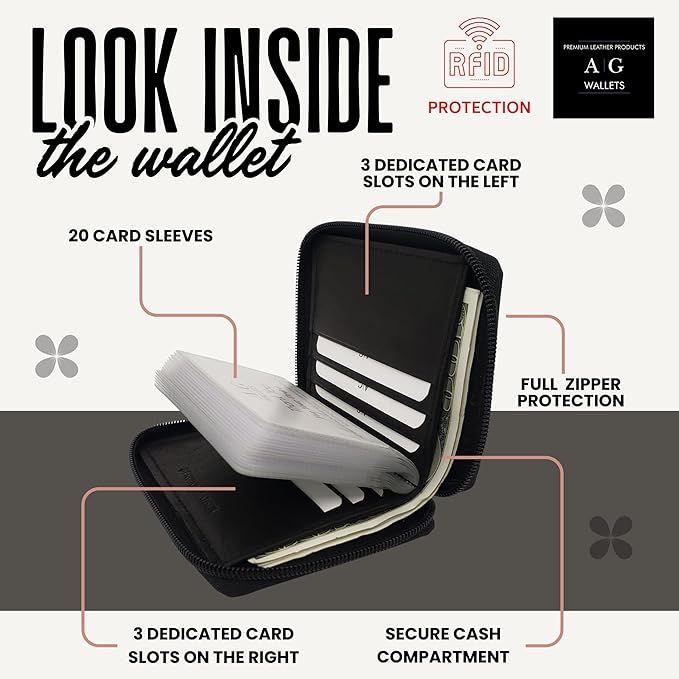 ag wallets Mens Zip Around Leather Wallet with Inserts (Black)