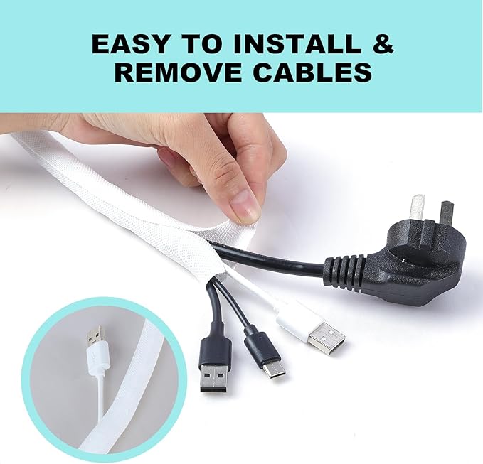 AGPTEK Cable Sleeve Cover, 10ft - 4/5 inch Dog Cat Cord Protector Management, Protect Cables from Pets Chewing, for Home Desk Automotive Wire Loom Tubing Cord Protection Self-Wrapping, White