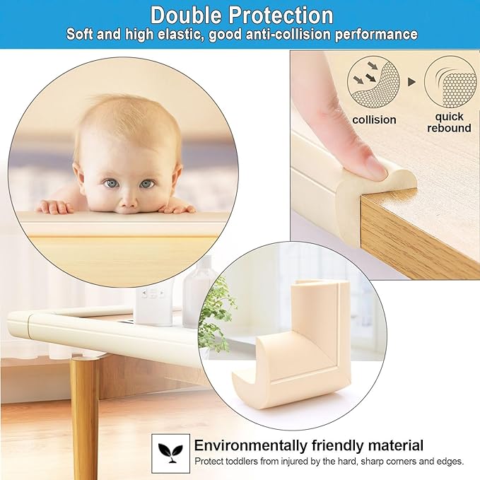 Baby Proof Corners and Edges Protector 18ft (Large 15ft Edge+8 Corner Guard), Fireplace Baby Proofing Bumper, Heavy-Duty Soft NBR Foam Edge Corner Protector for Furniture Table, Childsafe/Pre-Taped