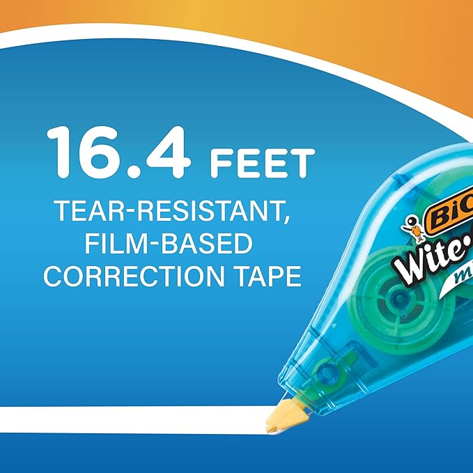 BIC Wite-Out Brand Mini Correction Tape, 16.4 Feet, 12-Count Pack of White Correction Tape, Compact Tape Office or School Supplies