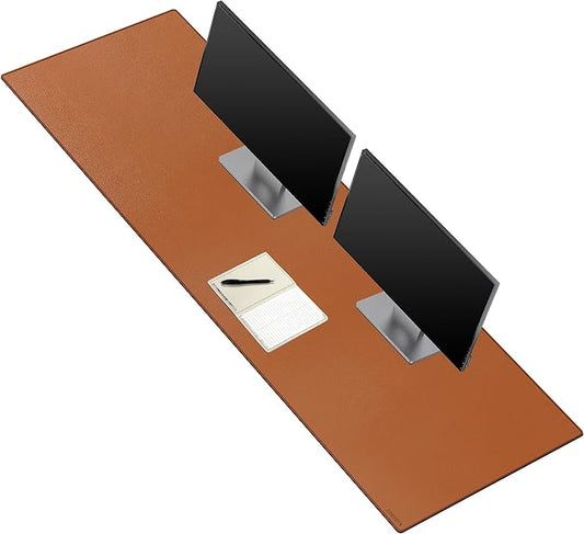 ZORESYN PU Leather Desk Mat Waterproof Anti-Oil Dining Table mat - 66.9" x 19.7" - Non-Slip Mouse Pad,Large Desk Pad with Suede Base,Stitched Edges Computer Desk Mat for Gamer,Office & Home | Brown
