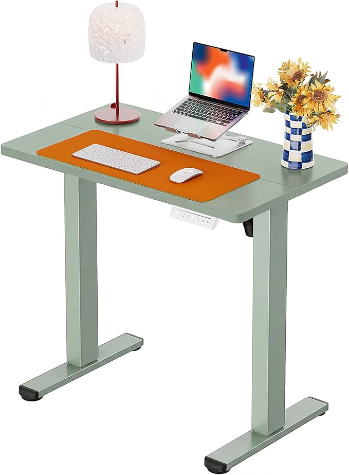 ErGear Height Adjustable Electric Standing Desk, 31.5 x 18.9 Inches Sit Stand up Desk, Memory Computer Home Office Desk with Two-Piece Desktop (Green & Green Frame)