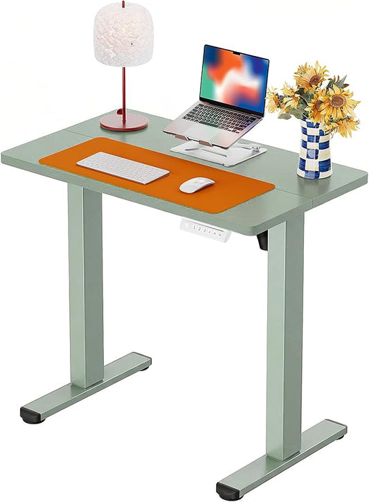 ErGear Height Adjustable Electric Standing Desk, 31.5 x 18.9 Inches Sit Stand up Desk, Memory Computer Home Office Desk with Two-Piece Desktop (Green & Green Frame)
