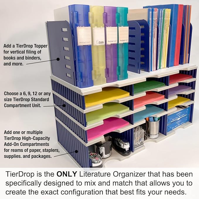 Ultimate Office TierDrop Jumbo 12-Compartment High-Wall Sorter - Sorts Documents, Forms & Mail - Durable Construction Features Expandable, Modular, No-Tool Assembly Design