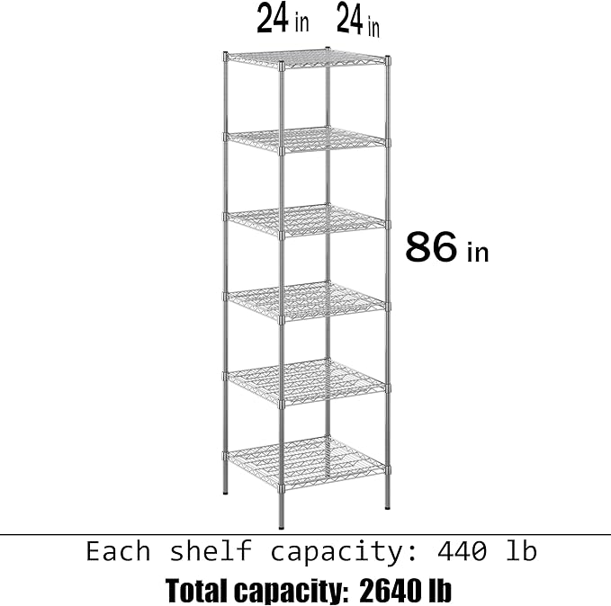 Regal Altair 24" Deep x 24" Wide x 86" Height Wire Shelving Kit | 6-Tier | NSF Commercial Storage Rack Unit