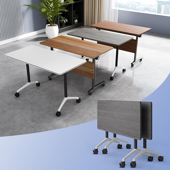 Conference Table Flip Top Mobile Conference Room Tables,Folding Conference Table with Wheels,Large Meeting Training Seminar Table Saving Space for Office Classroom(2C,47.2'')