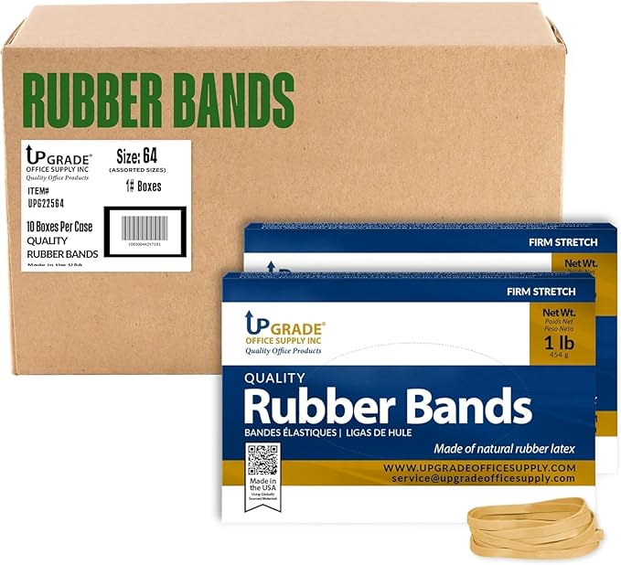 Upgrade Rubber Bands Size 64 (3-1/2 in x 1/4 in), 1 lb Boxes, 10-Box Case, USA
