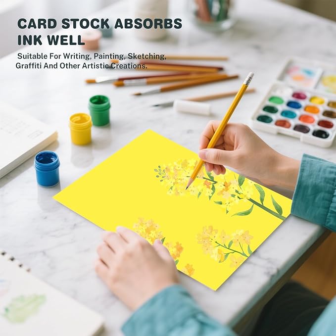 Cardstock 8.5 X 11, 40 Sheets Lemon Yellow Card Stock, 75lb/ 200gsm Vibrant Yellow Color Copy and Printer Paper For Art, Drawing, Invitations, DIY Cards, Craft, Construction, School & Office Supplies