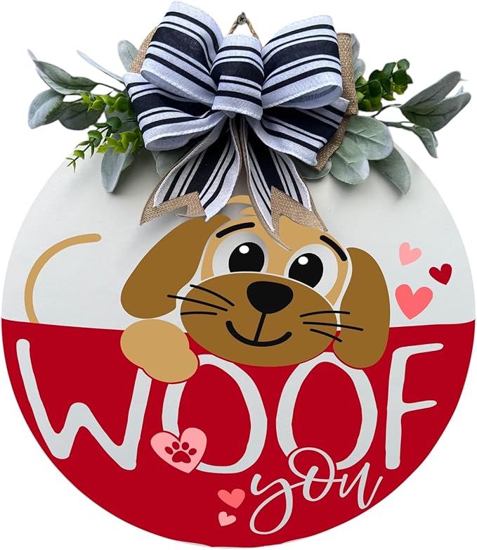 Wood front door sign Wood sign Home decor Welcome sign Sign for front door House warming gift Wedding gift (Woof-UV015(NC) P002, 15" Width)