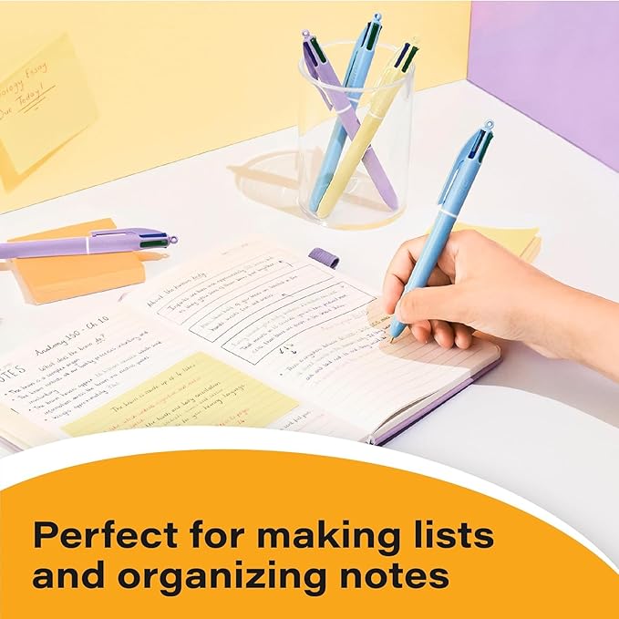 BIC 4 Color Pastel Ballpoint Pen with Smooth 1.0 mm Point and Retractable Design, 3-Count in Assorted Ink