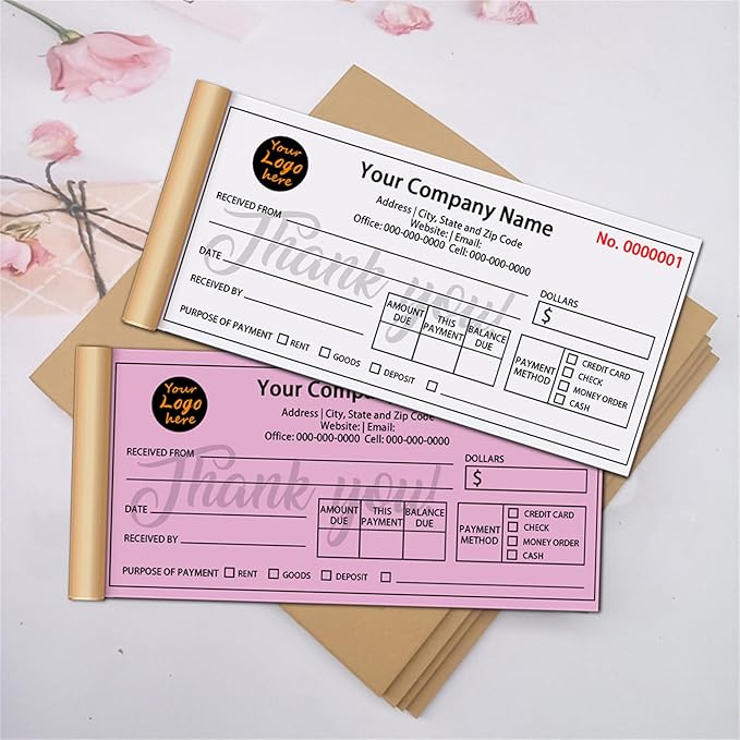 Custom Invoice Book in 3-Part /2-Part Receipt Book with Carbon Copies Personalized Carbonless Service Invoice Form Books Sales Order Book with Company Name Logo Address,H2-Receipt Book