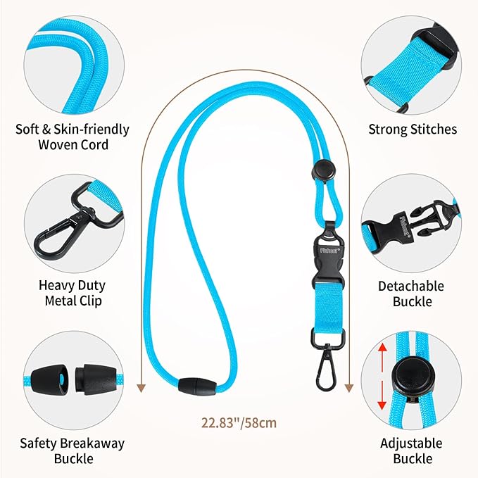 Fishent Breakaway Neck Lanyards for ID Badges, Adjustable Durable Heavy Duty Lanyard with Detachable Buckle for Keys Holder (Sky Blue)