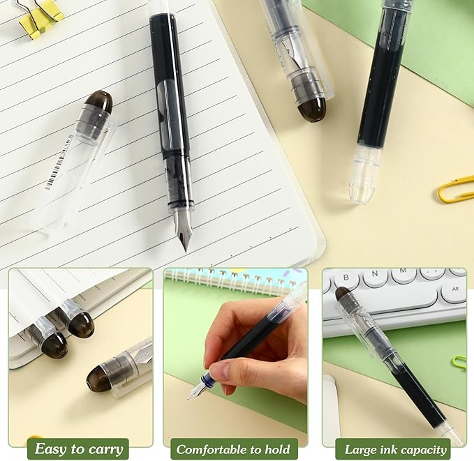 Crtiin 36 Pcs Disposable Fountain Pens, Back to School Quick Drying Ink Pen, Calligraphy Smooth Writing Pens for Journaling Office Supplies Sketching Doodling Beginner Artist Gifts(Black)