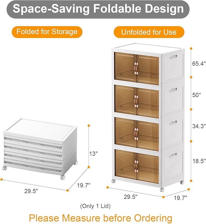 UAMFURI Extra Large Stackable Storage Bins with Lids & Wheels & Door, 640QT-160QT/40GAL*4Pack Foldable Collapsible Closet Organizers, Plastic Containers Drawers for Bedroom Dorm Garage Sturdy MAX
