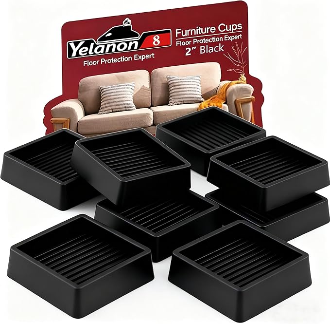 Yelanon Furniture Coasters,8 Pcs 2” Furniture Caster Cups - Non Slip Pads Hardwood Floors - Non Skid Furniture Grippers, Rubber Furniture Feet, Anti Slide Floor Protector for Bed Couch Stoppers