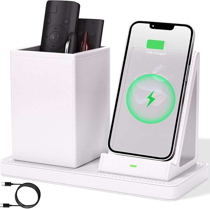 LADSTAG Desk Organizer with Phone Holder,White Multi-Functional Pencil Holder for Desk, Desk Organizers and Accessories for Office Art Supplies,Desk Phone Stand Charger for Desktop/Counter