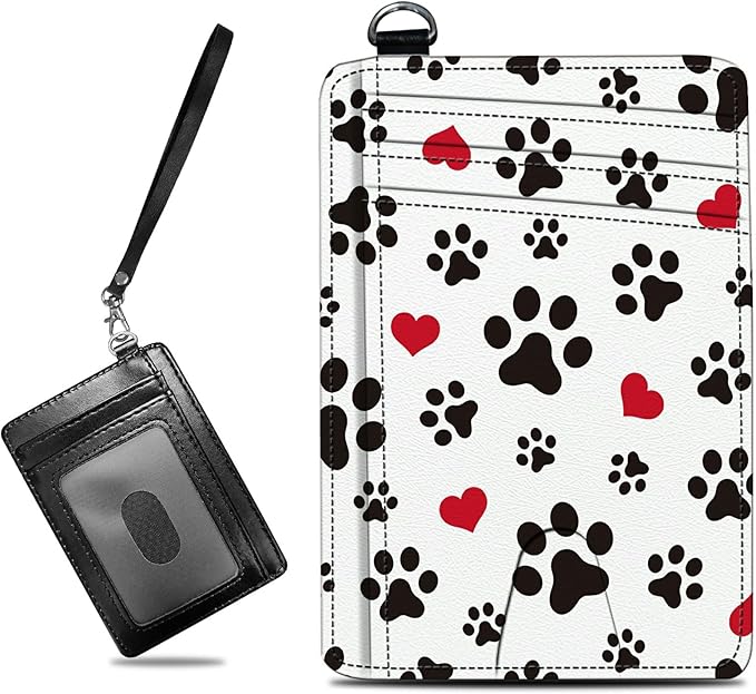 BWEGRHE Small Travel Wallets, Cute Dog Paw Prints Slim Minimalist Front Pocket Wallet with Wristlet, RFID Blocking PU Leather Credit Card Holder with ID Window Change Purse for Men Women