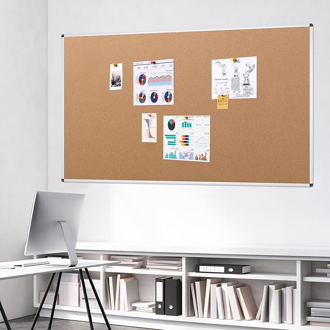 VIZ-PRO Large Cork Bulletin Board, 60 X 36 Inches, Wall-Mounted Corkboard with Silver Aluminium Frame for School, Office, and Home 5' X 3'