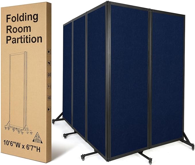 Strongbird Room Partition,Folding Privacy Divider,Office Partition Dividers,Office Dividers Wall, 10'6"W x 6'7"H,Blue