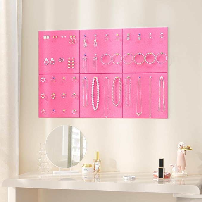 Neatsure Large Cork Board for Wall, 36" x 24" Bulletin Board with Pushpins, 6 Panels Felt Tiles Tack Push Pin Board for Office, Pink