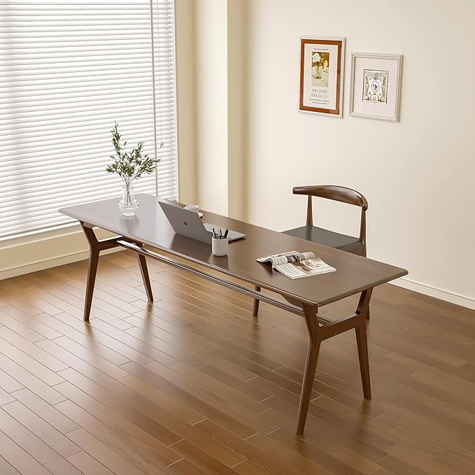 OSCHF Solid Wood Study Desk - 78.8" Double Long Computer Table for Home Office, 2-Person PC Workstation, Walnut
