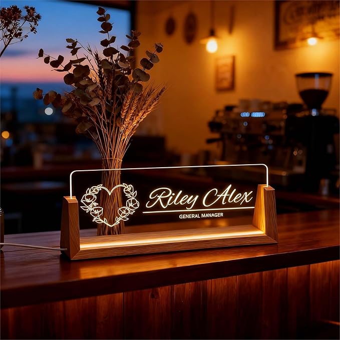 Custom Desk Name Plate Personalized, Light Up Office Name Sign for Boss Coworker Employee, Appreciation Gifts for Professionals, Modern Office Decor