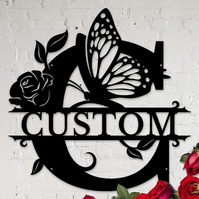 Personalized Custom Letter Name metal Signs,Custom Black Letter Monogram Wall Art Decor,Metal Signs Plaques Outdoor wall Decorative Signage (C)