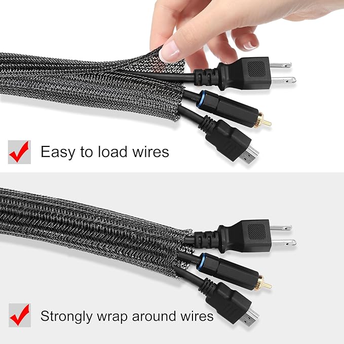 Moxita 10ft x 1 inch Cable Sleeve Split Wire Loom Tubing for Power, Audio, USB, Cord Management for TV, Computer, Protects from Pets Chewing, Black