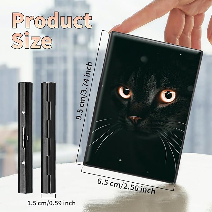 BWEGRHE Slim Credit Card Holder, Black Cat Glitter RFID Blocking Metal Wallet for Men & Women, Aluminum Minimalist Hard Case Pocket-Sized Business Cards Organizer (Fits Up to 10 Cards)